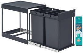 Songmics dviejų skyrių šiukšliadėžė su ištraukiama atliekų rūšiavimo sistema, Juoda (Black)