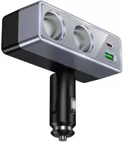 Hoco Z65B Automobilinis įkroviklis, 1xUSB A + 1xUSB C + 2x cigarečių degiklio prievadai, juodas (Black)