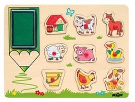 Dėlionė Woodyland Wooden Stamps Farm Animals, 10 dalių