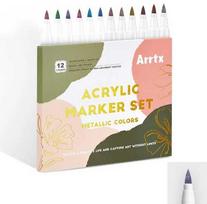 markeriai spalvoti - Arrtx akriliniai markeriai - flomasteriai, 12 spalvų, metaliniai atspalviai - 1 nuotrauka