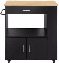 vezimelis su ratukais - Sobuy Virtuvės spintelė su 1 stalčiumi, Virtuvės sala ant ratukų FKW113-SCH, Juoda (Black) - 1 nuotrauka
