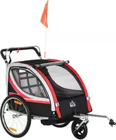 HOMCOM Vaikiška dviračio priekaba 2 in 1, Raudona/Juoda (Red/Black)