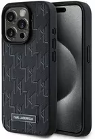 telefono deklas karl lagerfeld - Karl Lagerfeld Leather Monogram Metal Logo MagSafe iPhone 15 Pro Case - Black - 1 nuotrauka