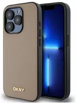 iphone 15 pro telefonai - DKNY Grained Metal Logo MagSafe iPhone 15 Pro Max Case - Beige - 1 nuotrauka