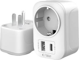 travel adapter - Tech-Protect TA100 Kelioninis Adapteris US-EU, Baltas (White) - 1 nuotrauka