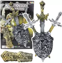 Lean Toys Riterio rinkinys su kardu, skydu ir apsaugomis