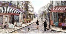 Home4you Oil Painting 50x100cm Street Cafe