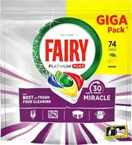 Indaplovių tabletės Fairy Platinum Plus All in One Miracle Lemon, 74 vnt