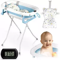 vonele su termometru - Ricokids sulankstoma vonelė su termometru ir įdėklu, balta-mėlyna, RK-287 - 1 nuotrauka
