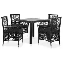 Lauko baldų komplektas vidaXL, juodas (Black), 5 dalių, poliratanas