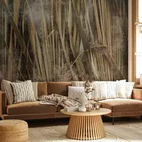 Fototapetas Artgeist Dry Leaves - Landscape Of Tall Grasses In Boho Style With Paint Patterns, 280 cm x 400 cm