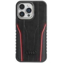 iphone 15 pro telefonai - Audi Genuine Leather case with MagSafe for iPhone 15 Pro - black and red - 1 nuotrauka
