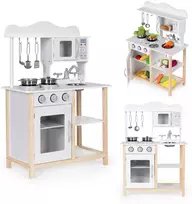 medine vaikiska virtuve - EcoToys Medinė vaikų virtuvėlė su orkaite ir maisto gaminimo priedais, balta TK040B-5 - 1 nuotrauka