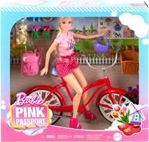dviraciu priedai - Mattel Barbie Pink Passport lėlė su dviračiu ir priedais, 30 cm, Rožinė (Pink) - 1 nuotrauka