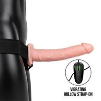 Vibruojantis tuščiaviduris strap-on "RealRock", 24.5 cm, rožinis