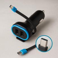 Automobilinis įkroviklis Forever CC-02, USB Type-C/2 x USB, 20 cm, mėlyna/juoda