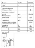 galose - Elektrinis vandens šildytuvas BAXI SR515SL Talpa 15 L, galia 1,2 kW, montuojamas po kriaukle - 3 nuotrauka