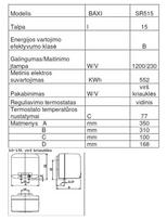 boileriai elektriniai - Elektrinis vandens šildytuvas BAXI SR515 Talpa 15 L, galia 1,2 kW, montuojamas virš kriauklės - 3 nuotrauka