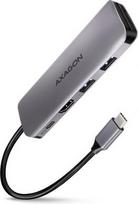 2x 3.5 - Axagon HMC-5G21 USB-C 10Gbps 5in1 hub, HDMI + 2x USB-A + 2x USB-C, 13cm, Pilka (Gray) - 1 nuotrauka