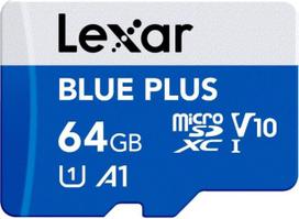 micro sd 64gb - Lexar Micro SDXC 64GB Blue Plus UHS-I Class 10 + SD Adapter - 1 nuotrauka
