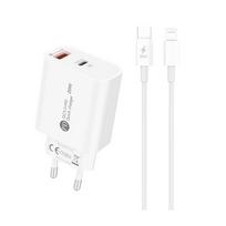 ikrovikliai 20w - Hurtel A6MaxL 20W USB-A USB-C sieninis įkroviklis su 1m USB-C - Lightning kabeliu - Baltas (White) - 1 nuotrauka