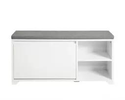 spinta balta drabuziu - Sobuy Batų suoliukas su daiktadėže FSR119-W, baltas/pilkas (White/Grey) - 1 nuotrauka