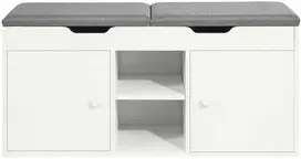 prieskambario baldai - SoBuy Suoliukas su 2 durelėmis FSR96-W, baltas/pilkas (White/Grey) - 1 nuotrauka