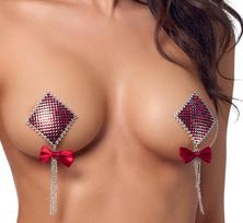 Cottelli Accessoires Nipple Jewellery Bow su raudonais akmenimis (Red)