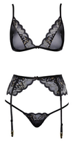 apatinis trikotazas moterims - Black, Silver, Gold seksualus 2 dalių komplektas Bra Suspender Set S/M - 3 nuotrauka