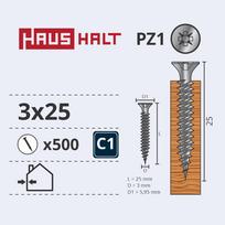 Medsraigčiai Haushalt Universalieji PZ1, 3 x 25 mm, Balta (White), 500 vnt.