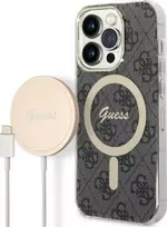 iphone ikroviklis - Guess iPhone 14 Pro Dėklas + Įkroviklis 4G Print MagSafe Juodas (Black) - 1 nuotrauka