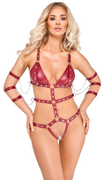 moto apranga - Bad Kitty Strap Body red M Seksuali lateksinė apranga - 5 nuotrauka
