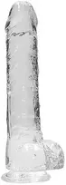 RealRock Realistic Dildo su kamuoliukais 25 cm, permatomas (Transparent)