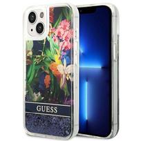 apple iphone 14 plus - Guess Flower Liquid Glitter Apple iPhone 14 Plus Mėlynas (Blue) - 1 nuotrauka