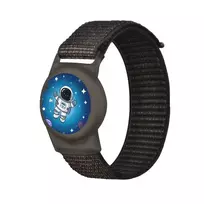 rieso dirzelis - Hurtel Apple AirTag Kids Nylon Wrist Strap Case - su Astronautu ir Juodu Diržu (Black) - 1 nuotrauka