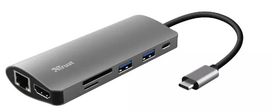 rj 45 usb adapteris - Trust Dalyx 7-in-1 USB-C Docking Station Sidabrinis (Silver) - 1 nuotrauka