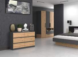 120 cm komoda - Komoda Topeshop Malwa M6 120, antracito/ąžuolo, 75 cm x 120 cm x 30 cm - 1 nuotrauka