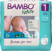 0.22 -  BAMBO ekologiškos sauskelnės NATURE 1, 2–4 kg, 22 vnt. - 1 nuotrauka