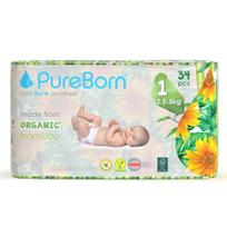 PureBorn NB, 0 dydis, 1 - 4.5 kg, 34 vnt.