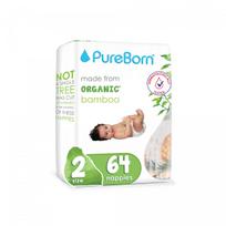 Sauskelnės PureBorn Organic Bamboo, 2 dydis, 3 - 6 kg, 64 vnt.