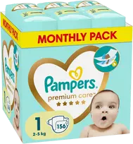 pampers premium care 5 - Pampers Premium Care Tape Diapers, Size 1, 156 Diapers, 2-5kg - 1 nuotrauka