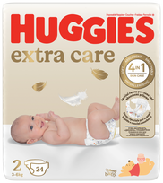 Huggies Extra Care, 2 dydis, 3-6 kg, 24 vnt.