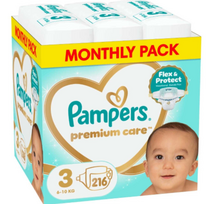 sauskelnes - Pampers Premium Care Tape sauskelnės, 3 dydis, 6-10 kg, 216 vnt. - 1 nuotrauka