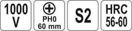 atsuktuvas 1000v - Atsuktuvas Yato YT-2821 VDE; PH0; 60 mm - 2 nuotrauka