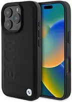 iphone 16 deklas - BMW iPhone 16 Pro Max Leather Hot Stamp Case Juodas (Black) - 1 nuotrauka