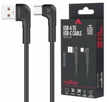 greito ikrovimo laidas - Maxlife MXUC-09 Kampinis USB-A į USB-C kabelis 2m 3A Juodas (Black) - 1 nuotrauka