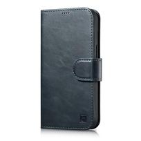telefono pinigine iphone - iCarer iPhone 14 Pro Oil Wax Wallet 2in1 Anti-RFID Leather Flip Case Mėlynas (Blue) - 1 nuotrauka