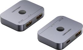 aliuminio kabeliai - Vention 2-Port Bi-Directional 8K HDMI Switcher AKPH0 Pilka (Gray) - 1 nuotrauka