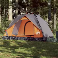 vidaXL Stovyklavimo palapinė, pilka/oranžinė (Gray/Orange), dvivietė, kupolinė