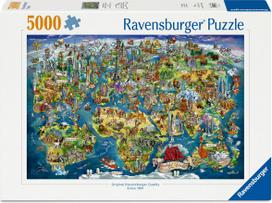 delione 5000 - Ravensburger Illustrated World Map 12001738, 5000 det. - 1 nuotrauka